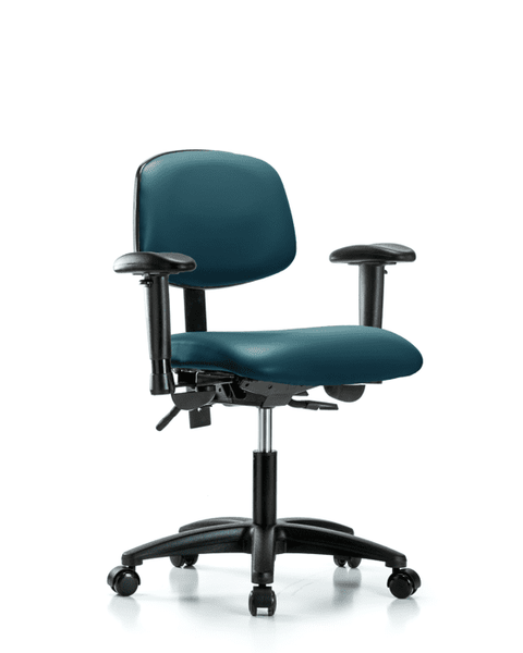 Vinyl Chair - Desk Height with Adjustable Arms & Casters in Marine Blue Supernova Vinyl - VDHCH-RG-T0-A1-RC-8801