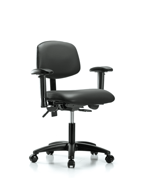 Vinyl Chair - Desk Height with Adjustable Arms & Casters in Carbon Supernova Vinyl - VDHCH-RG-T0-A1-RC-8823