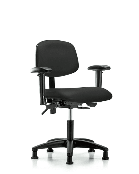 Vinyl Chair - Desk Height with Adjustable Arms & Stationary Glides in Black Trailblazer Vinyl - VDHCH-RG-T0-A1-RG-8540