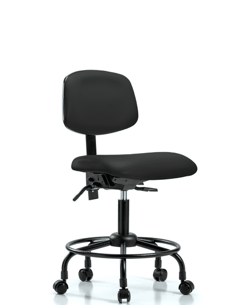 Vinyl Chair - Desk Height with Round Tube Base & Casters in Black Trailblazer Vinyl - VDHCH-RT-T0-A0-RC-8540
