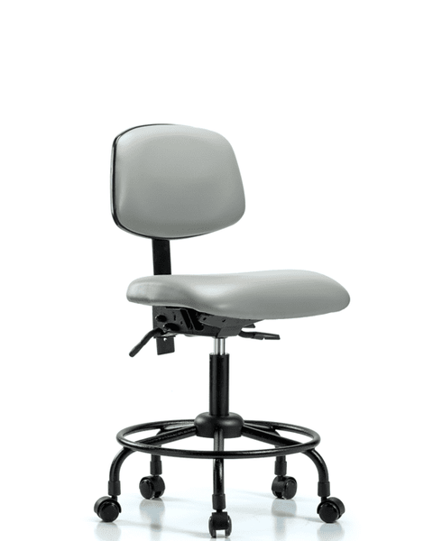 Vinyl Chair - Desk Height with Round Tube Base & Casters in Dove Trailblazer Vinyl - VDHCH-RT-T0-A0-RC-8567