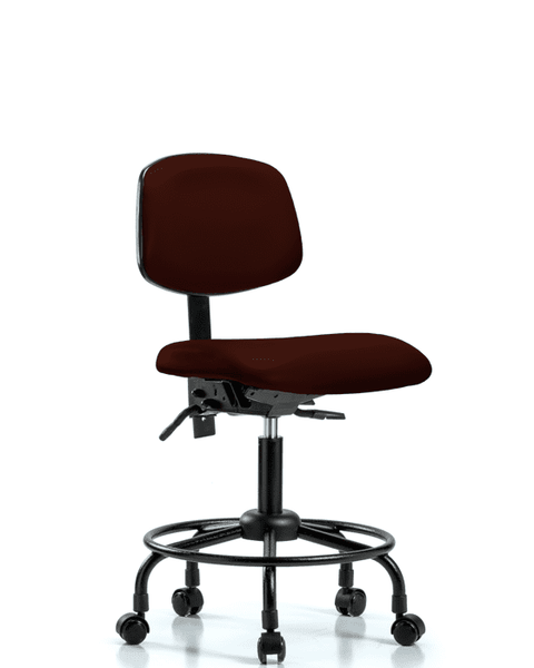 Vinyl Chair - Desk Height with Round Tube Base & Casters in Burgundy Trailblazer Vinyl - VDHCH-RT-T0-A0-RC-8569