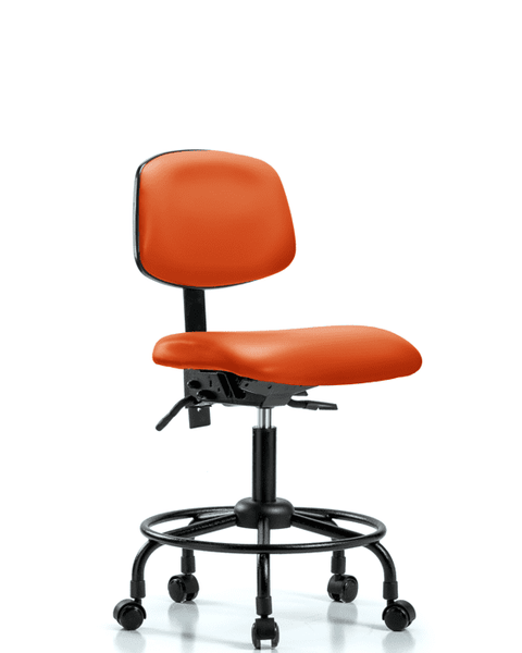 Vinyl Chair - Desk Height with Round Tube Base & Casters in Orange Kist Trailblazer Vinyl - VDHCH-RT-T0-A0-RC-8613