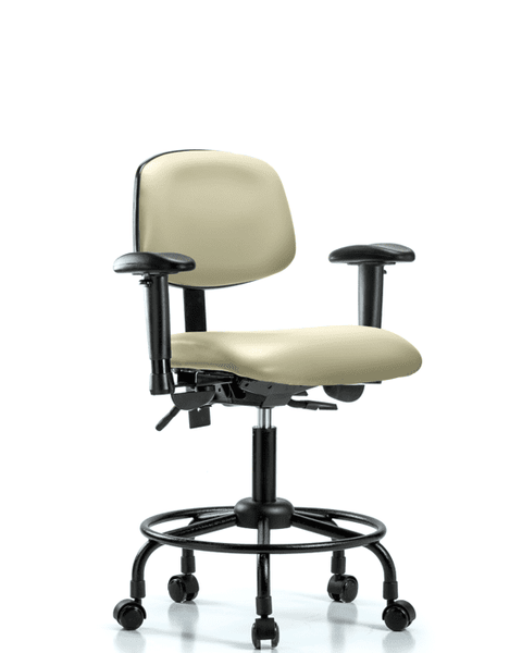 Vinyl Chair - Desk Height with Round Tube Base, Adjustable Arms, & Casters in Adobe White Trailblazer Vinyl - VDHCH-RT-T0-A1-RC-8501