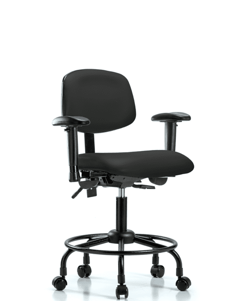 Vinyl Chair - Desk Height with Round Tube Base, Adjustable Arms, & Casters in Black Trailblazer Vinyl - VDHCH-RT-T0-A1-RC-8540