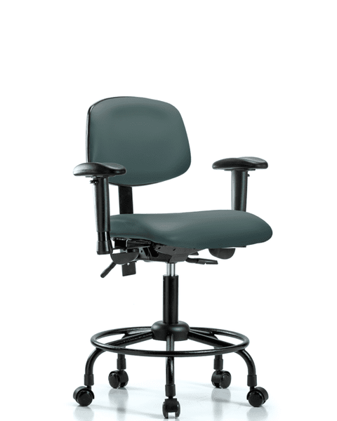Vinyl Chair - Desk Height with Round Tube Base, Adjustable Arms, & Casters in Colonial Blue Trailblazer Vinyl - VDHCH-RT-T0-A1-RC-8546