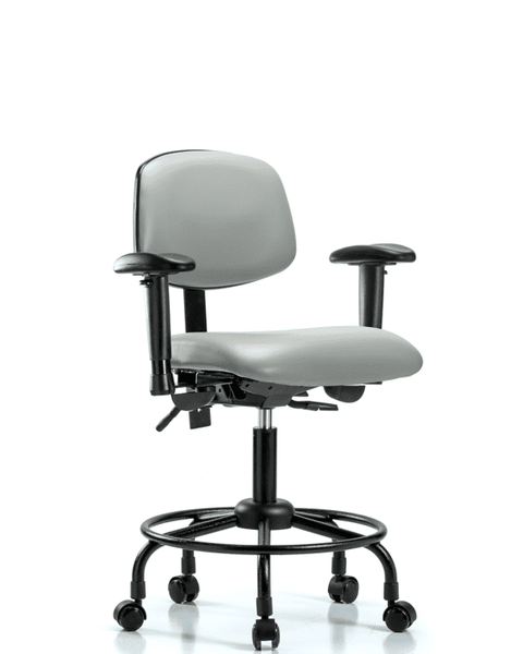 Vinyl Chair - Desk Height with Round Tube Base, Adjustable Arms, & Casters in Dove Trailblazer Vinyl - VDHCH-RT-T0-A1-RC-8567