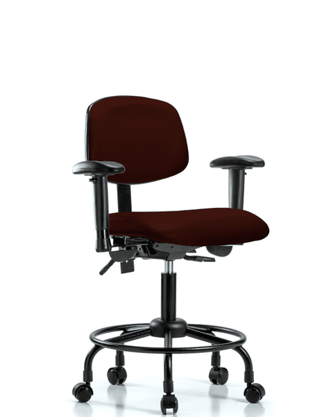 Vinyl Chair - Desk Height with Round Tube Base, Adjustable Arms, & Casters in Burgundy Trailblazer Vinyl - VDHCH-RT-T0-A1-RC-8569