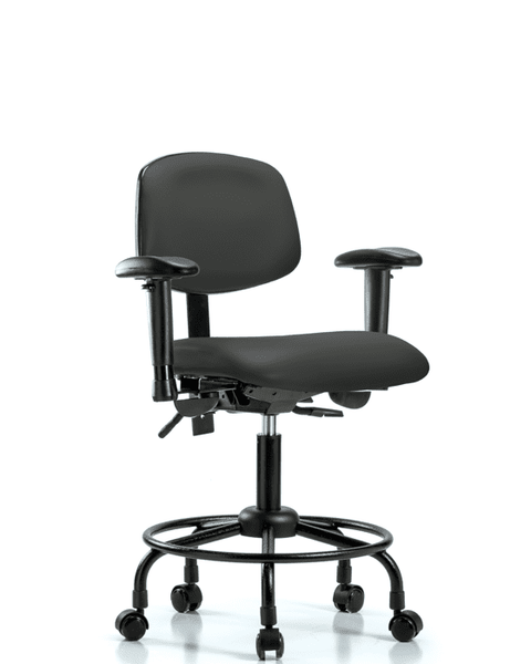 Vinyl Chair - Desk Height with Round Tube Base, Adjustable Arms, & Casters in Charcoal Trailblazer Vinyl - VDHCH-RT-T0-A1-RC-8605