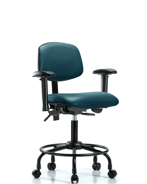 Vinyl Chair - Desk Height with Round Tube Base, Adjustable Arms, & Casters in Marine Blue Supernova Vinyl - VDHCH-RT-T0-A1-RC-8801