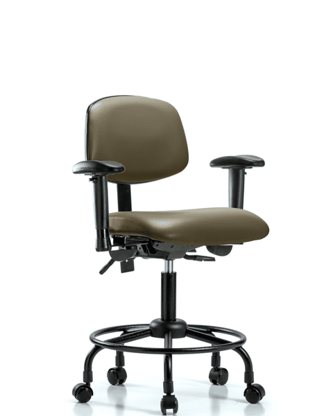Vinyl Chair - Desk Height with Round Tube Base, Adjustable Arms, & Casters in Taupe Supernova Vinyl - VDHCH-RT-T0-A1-RC-8809