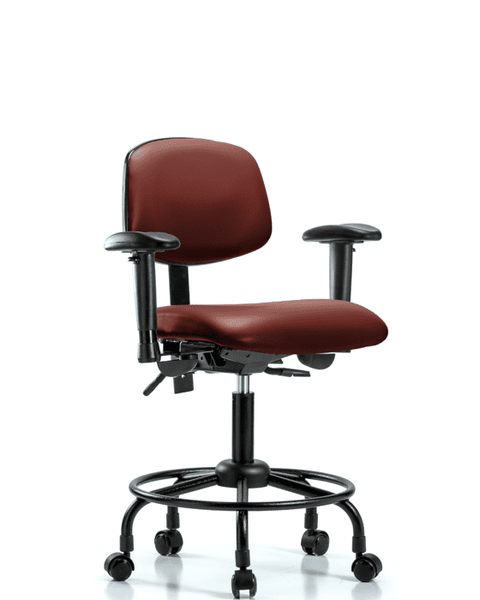 Vinyl Chair - Desk Height with Round Tube Base, Adjustable Arms, & Casters in Borscht Supernova Vinyl - VDHCH-RT-T0-A1-RC-8815