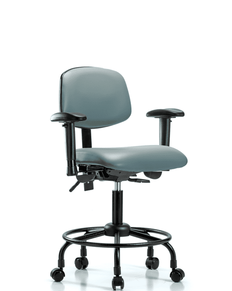 Vinyl Chair - Desk Height with Round Tube Base, Adjustable Arms, & Casters in Storm Supernova Vinyl - VDHCH-RT-T0-A1-RC-8822
