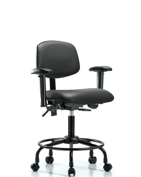 Vinyl Chair - Desk Height with Round Tube Base, Adjustable Arms, & Casters in Carbon Supernova Vinyl - VDHCH-RT-T0-A1-RC-8823