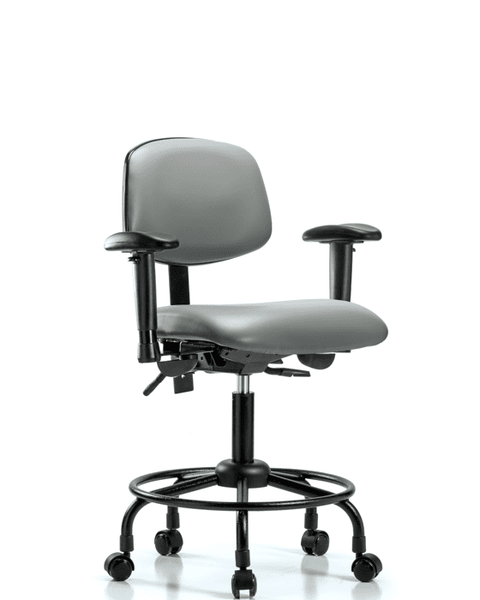 Vinyl Chair - Desk Height with Round Tube Base, Adjustable Arms, & Casters in Sterling Supernova Vinyl - VDHCH-RT-T0-A1-RC-8840