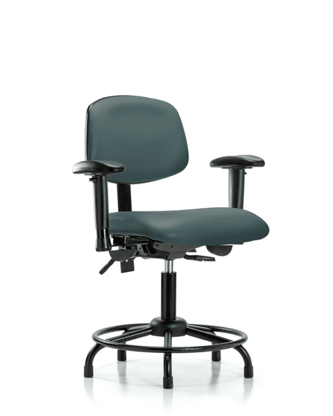 Vinyl Chair - Desk Height with Round Tube Base, Adjustable Arms, & Stationary Glides in Colonial Blue Trailblazer Vinyl - VDHCH-RT-T0-A1-RG-8546