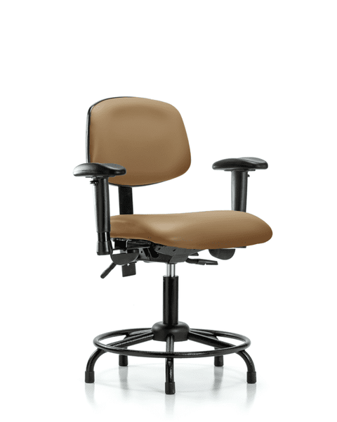Vinyl Chair - Desk Height with Round Tube Base, Adjustable Arms, & Stationary Glides in Taupe Trailblazer Vinyl - VDHCH-RT-T0-A1-RG-8584
