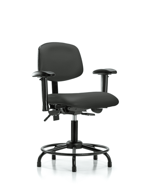 Vinyl Chair - Desk Height with Round Tube Base, Adjustable Arms, & Stationary Glides in Charcoal Trailblazer Vinyl - VDHCH-RT-T0-A1-RG-8605