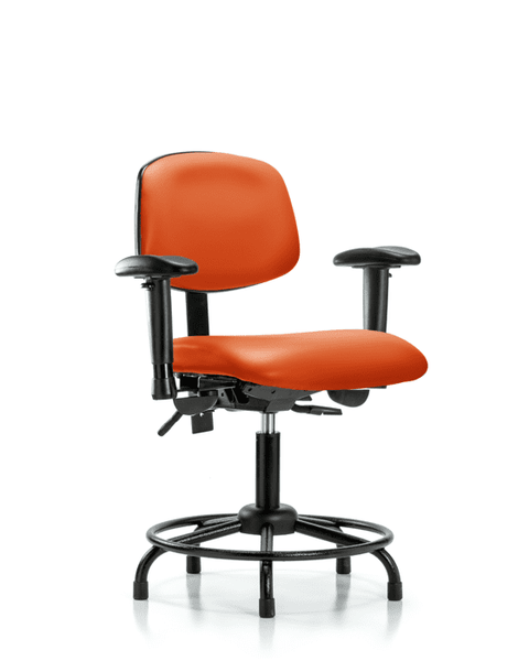 Vinyl Chair - Desk Height with Round Tube Base, Adjustable Arms, & Stationary Glides in Orange Kist Trailblazer Vinyl - VDHCH-RT-T0-A1-RG-8613