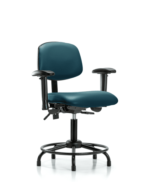 Vinyl Chair - Desk Height with Round Tube Base, Adjustable Arms, & Stationary Glides in Marine Blue Supernova Vinyl - VDHCH-RT-T0-A1-RG-8801