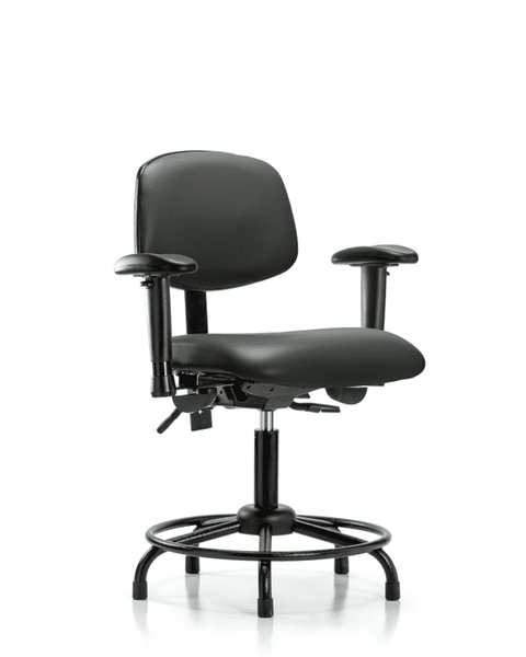 Vinyl Chair - Desk Height with Round Tube Base, Adjustable Arms, & Stationary Glides in Carbon Supernova Vinyl - VDHCH-RT-T0-A1-RG-8823