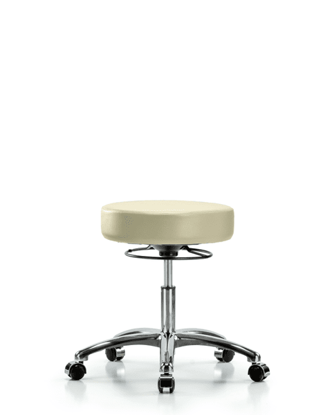 Vinyl Stool without Back Chrome - Desk Height with Casters in Adobe White Trailblazer Vinyl - VDHSO-CR-CC-8501