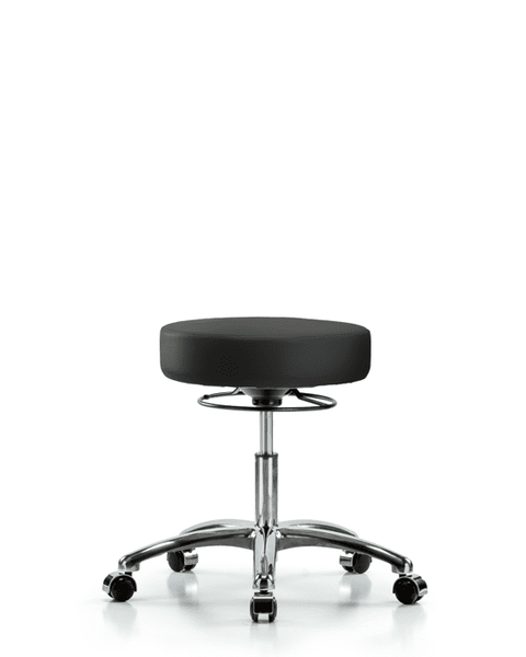 Vinyl Stool without Back Chrome - Desk Height with Casters in Black Trailblazer Vinyl - VDHSO-CR-CC-8540