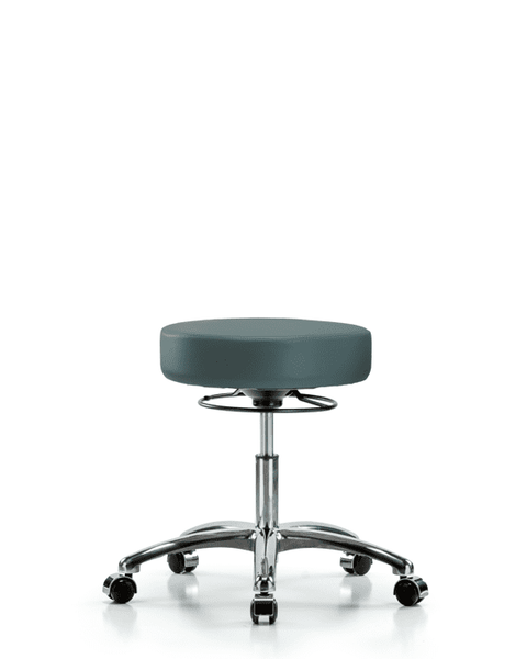Vinyl Stool without Back Chrome - Desk Height with Casters in Colonial Blue Trailblazer Vinyl - VDHSO-CR-CC-8546