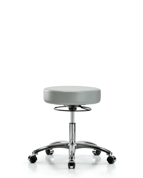 Vinyl Stool without Back Chrome - Desk Height with Casters in Dove Trailblazer Vinyl - VDHSO-CR-CC-8567