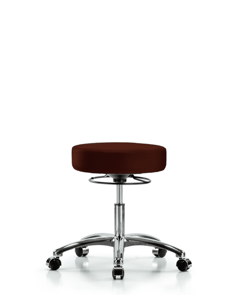 Vinyl Stool without Back Chrome - Desk Height with Casters in Burgundy Trailblazer Vinyl - VDHSO-CR-CC-8569