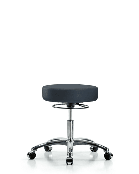 Vinyl Stool without Back Chrome - Desk Height with Casters in Imperial Blue Trailblazer Vinyl - VDHSO-CR-CC-8582