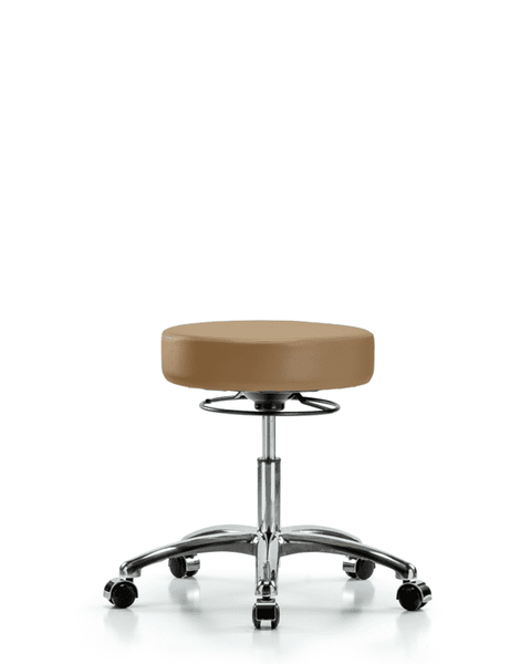 Vinyl Stool without Back Chrome - Desk Height with Casters in Taupe Trailblazer Vinyl - VDHSO-CR-CC-8584