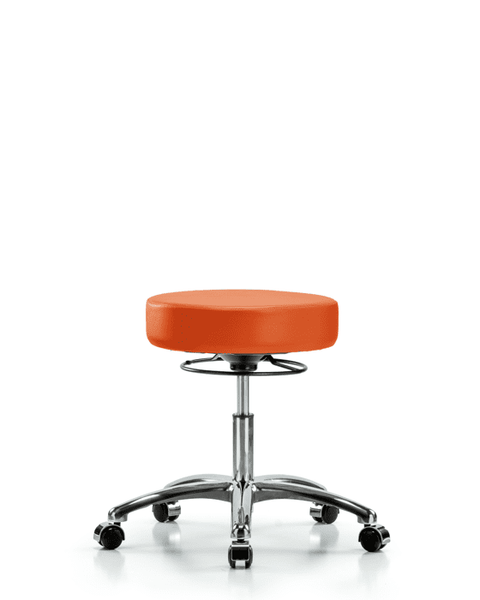Vinyl Stool without Back Chrome - Desk Height with Casters in Orange Kist Trailblazer Vinyl - VDHSO-CR-CC-8613