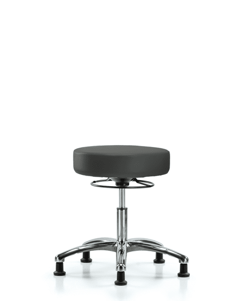 Vinyl Stool without Back Chrome - Desk Height with Stationary Glides in Charcoal Trailblazer Vinyl - VDHSO-CR-RG-8605