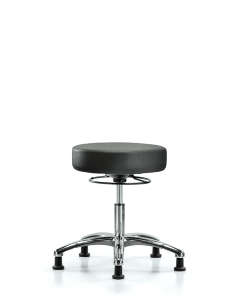 Vinyl Stool without Back Chrome - Desk Height with Stationary Glides in Carbon Supernova Vinyl - VDHSO-CR-RG-8823