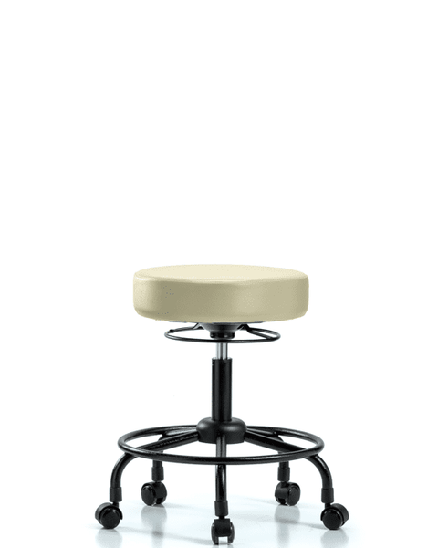 Vinyl Stool without Back - Desk Height with Round Tube Base & Casters in Adobe White Trailblazer Vinyl - VDHSO-RT-RC-8501