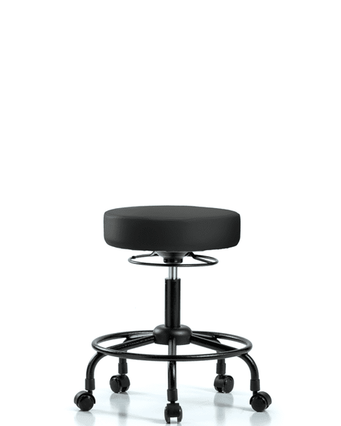 Vinyl Stool without Back - Desk Height with Round Tube Base & Casters in Black Trailblazer Vinyl - VDHSO-RT-RC-8540