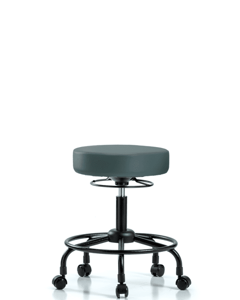 Vinyl Stool without Back - Desk Height with Round Tube Base & Casters in Colonial Blue Trailblazer Vinyl - VDHSO-RT-RC-8546