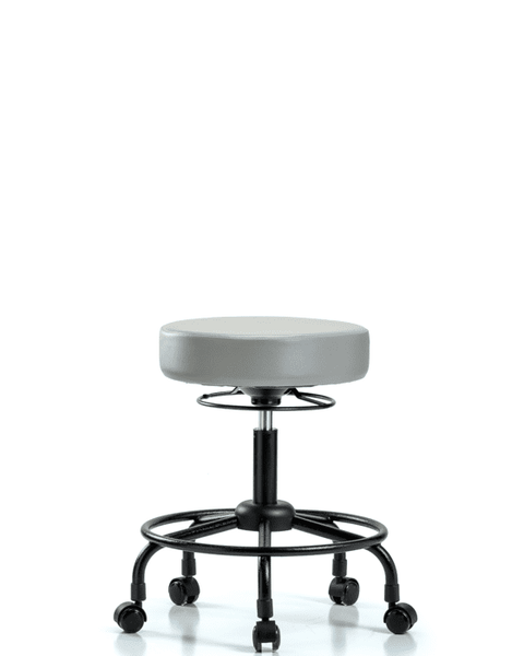 Vinyl Stool without Back - Desk Height with Round Tube Base & Casters in Dove Trailblazer Vinyl - VDHSO-RT-RC-8567