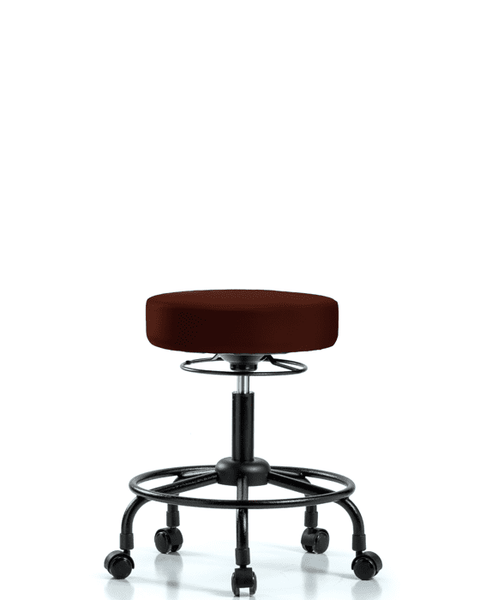 Vinyl Stool without Back - Desk Height with Round Tube Base & Casters in Burgundy Trailblazer Vinyl - VDHSO-RT-RC-8569