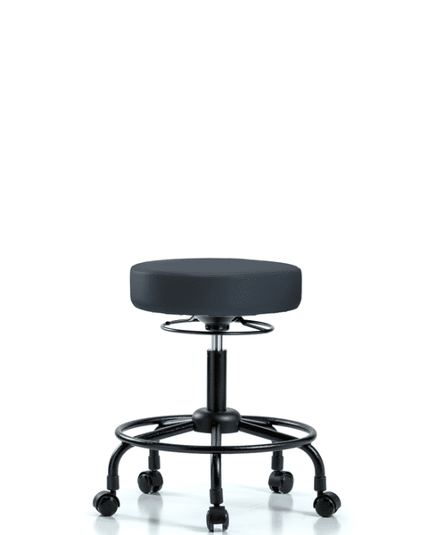 Vinyl Stool without Back - Desk Height with Round Tube Base & Casters in Imperial Blue Trailblazer Vinyl - VDHSO-RT-RC-8582