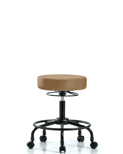 Vinyl Stool without Back - Desk Height with Round Tube Base & Casters in Taupe Trailblazer Vinyl - VDHSO-RT-RC-8584