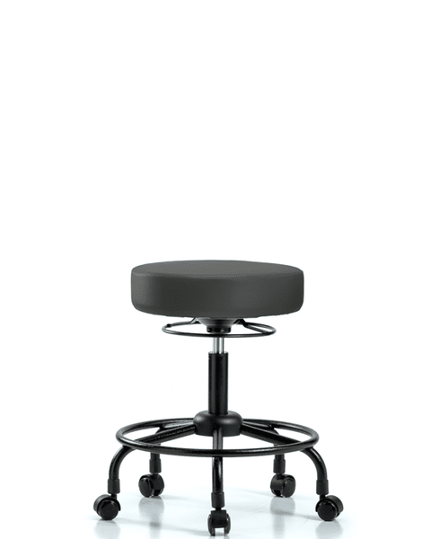 Vinyl Stool without Back - Desk Height with Round Tube Base & Casters in Charcoal Trailblazer Vinyl - VDHSO-RT-RC-8605