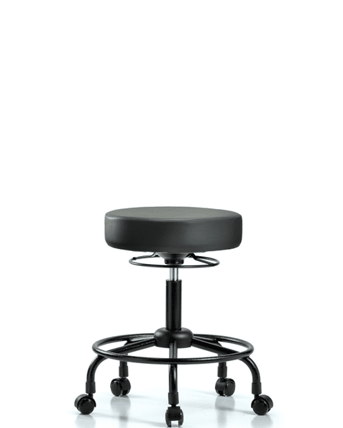 Vinyl Stool without Back - Desk Height with Round Tube Base & Casters in Carbon Supernova Vinyl - VDHSO-RT-RC-8823