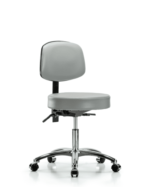 Vinyl Stool with Back Chrome - Desk Height with Casters in Dove Trailblazer Vinyl - VDHST-CR-T0-CC-8567