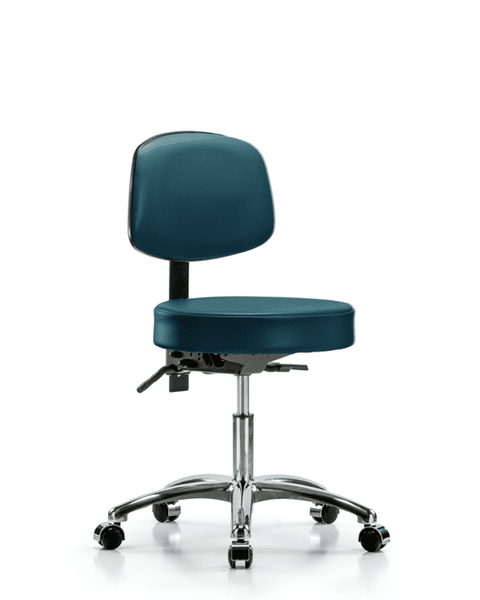 Vinyl Stool with Back Chrome - Desk Height with Casters in Marine Blue Supernova Vinyl - VDHST-CR-T0-CC-8801