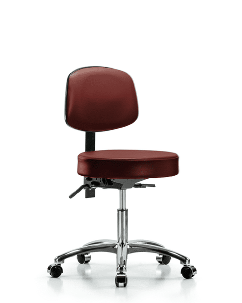 Vinyl Stool with Back Chrome - Desk Height with Casters in Taupe Supernova Vinyl - VDHST-CR-T0-CC-8815