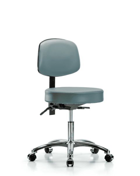 Vinyl Stool with Back Chrome - Desk Height with Casters in Storm Supernova Vinyl - VDHST-CR-T0-CC-8822