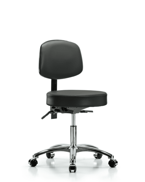 Vinyl Stool with Back Chrome - Desk Height with Casters in Carbon Supernova Vinyl - VDHST-CR-T0-CC-8823