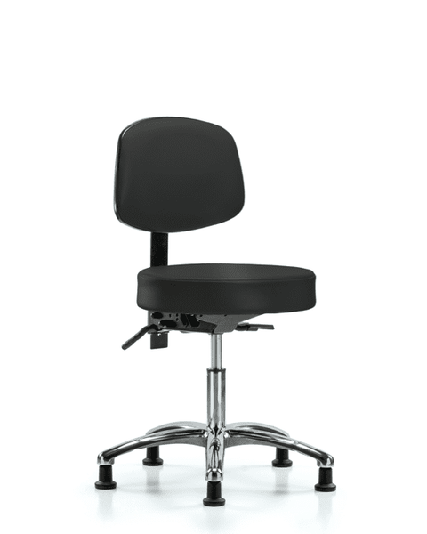 Vinyl Stool with Back Chrome - Desk Height with Stationary Glides in Black Trailblazer Vinyl - VDHST-CR-T0-RG-8540